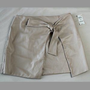 Bar III Beige Faux Leather Mini Skirt Tie Front NWT